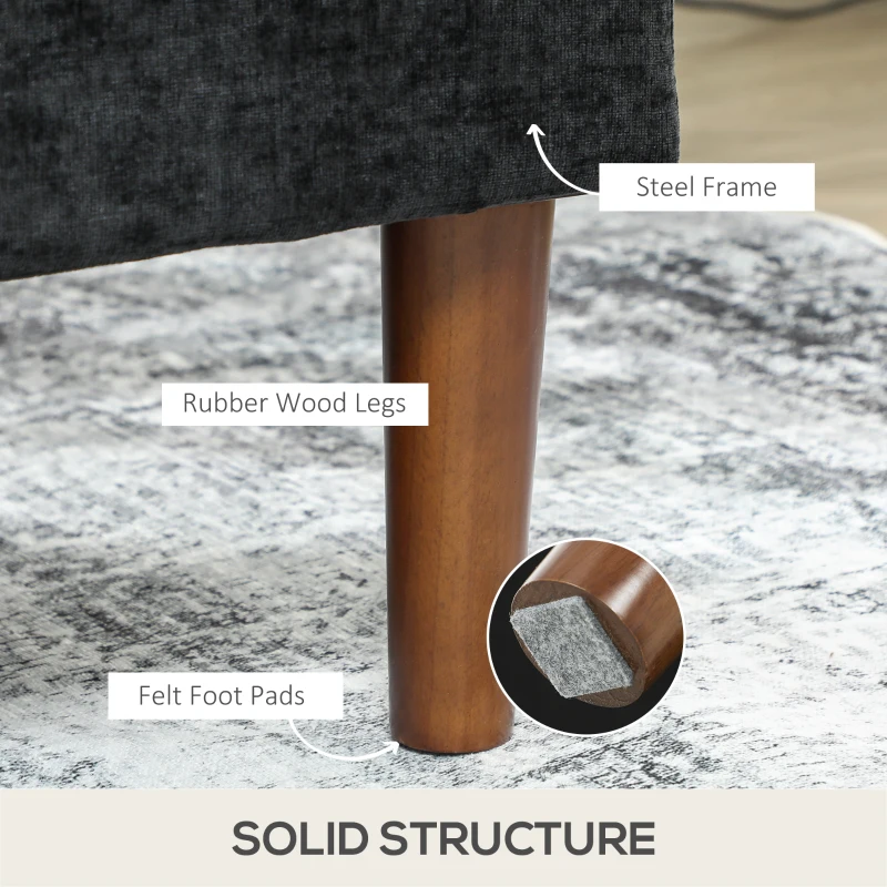 HOMCOM Modern Corner Couch with Right Chaise Lounge, Tufted 3-Seater Sofa with Wooden Legs for Living Room, Black