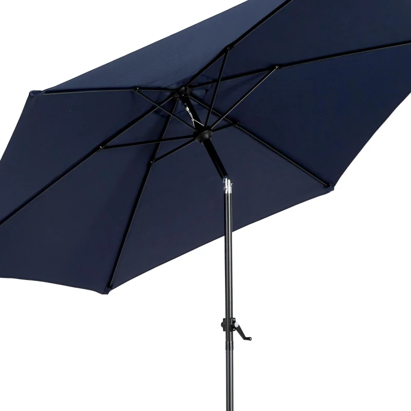 9ft Outdoor Patio Umbrella with Push Button Tilt and Crank, Market Umbrella with 6 Steel Ribs, 104" L x 104" W x 98.5" H, Navy Blue