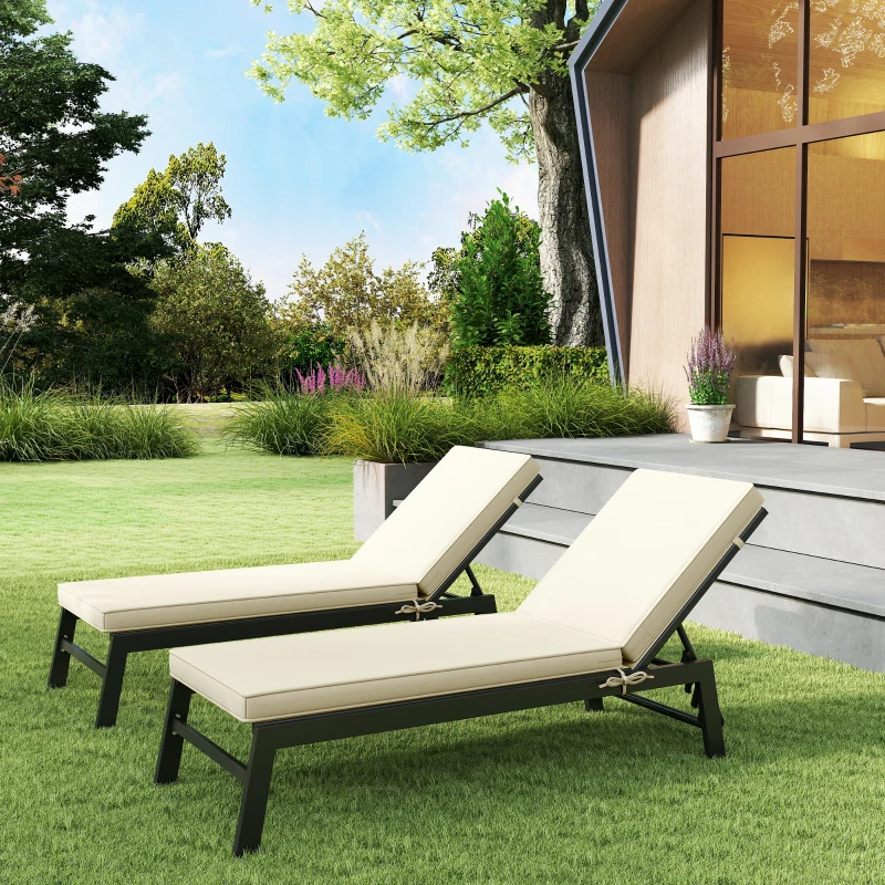 Outsunny 2-Piece Patio Chair Cushions with Backrests, Replacement Cushions for Outdoor Lounge Chair, Beige
