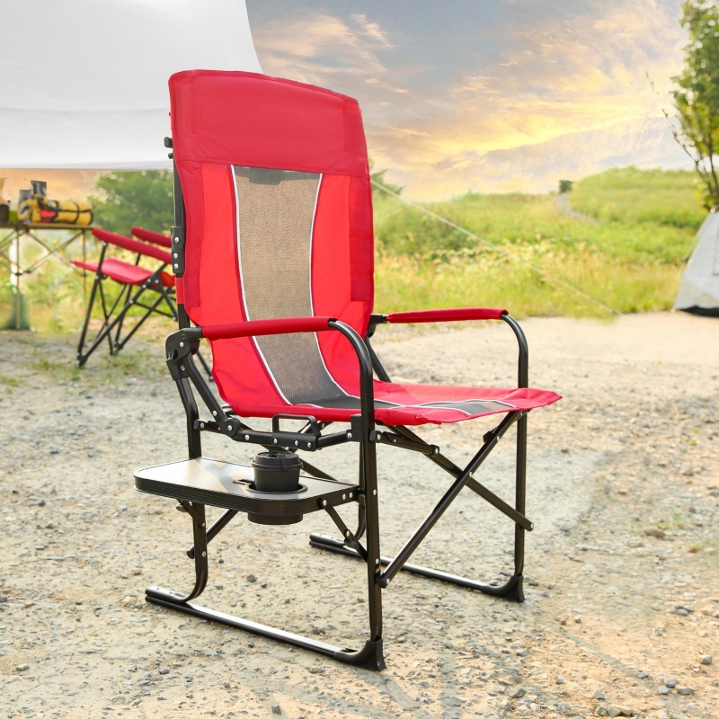 人気沸騰ブラドン Camping Directors Chair with Side Table and Pocket, Red テーブル・チェア・ハンモック
