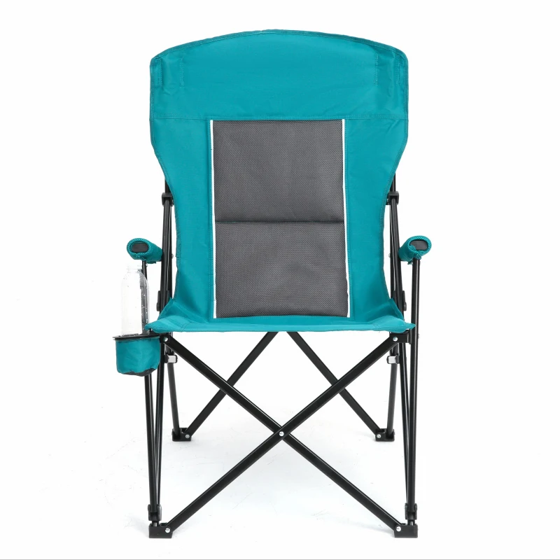 High Back Heavy Duty Lawn Chair with Cup Holder, Portable Collapsible Chair, Supports 250 lbs, Steel Frame, 22.5" L x 25.5" W x 41" H, Blue