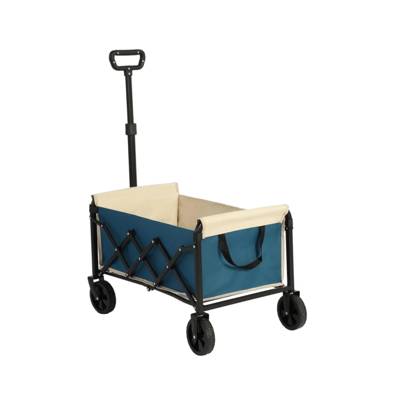 Lightweight Portable Heavy Duty Folding Beach Wagon with Wheels, Outdoor Utility Cart for Grocery, Garden, 26" L x 16" W x 17.5" H, Blue