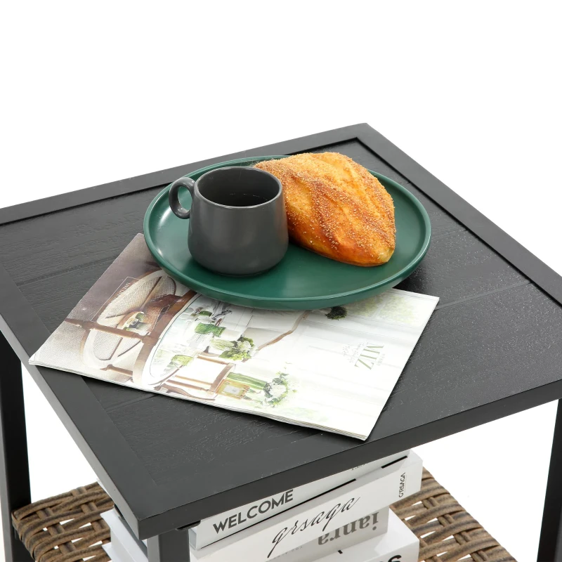 3-Piece Outdoor Rocking Rattan Chair Set with Steel Frame, Includes Table and Cushions, 29" L x 25.5" W x 31" H, Blue