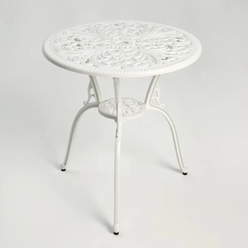 3-Piece Outdoor Rust-Resistant Patio Bistro Set with Decorative Floral Design, Cast Aluminum Frame, Perfect for Patios, Balconies, Porches, White