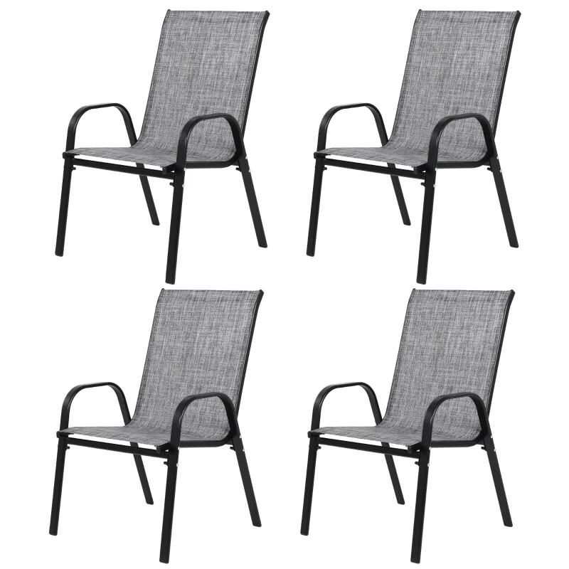 4-Piece Patio Chairs Set with Textilene Fabric, Armrest and High Backrest, Camping Chairs for Garden, Beach, Yard, 24.5" L x 24.5" W x 38" H, Gray