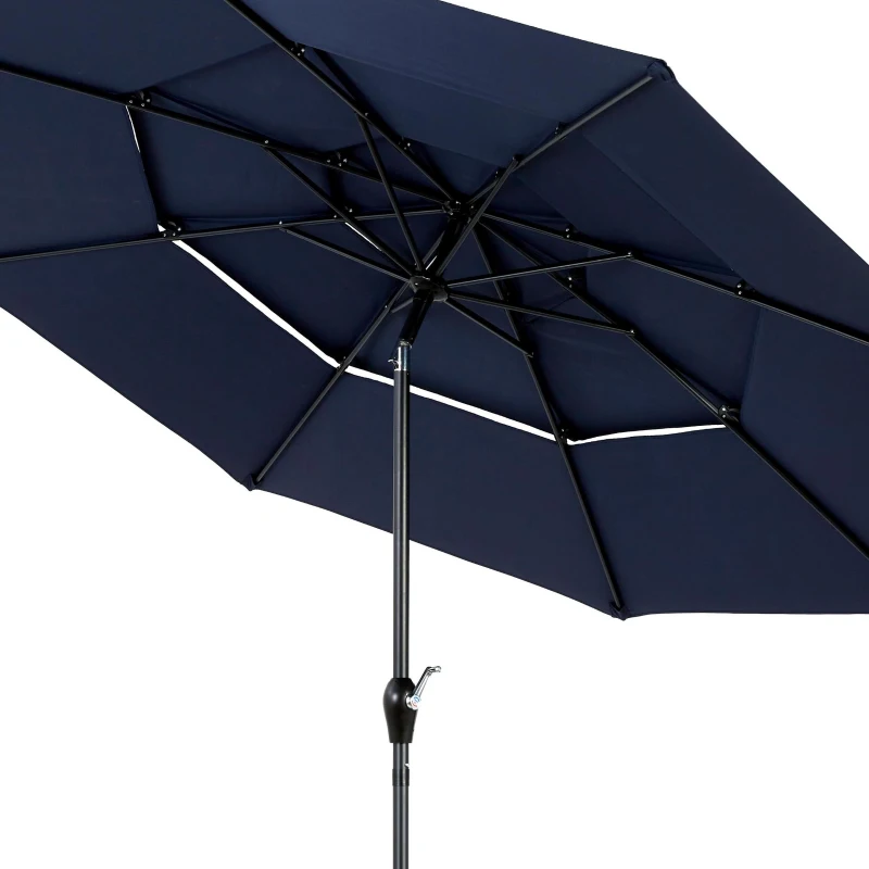 10ft 3-Tier Auto-Tilt Patio Umbrella with Crank System, Outdoor Market Table Pool Deck Umbrella, 116" L x 116" W x 98.5" H, Navy Blue