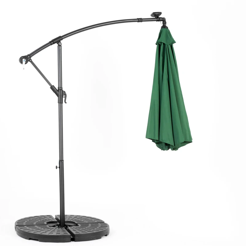 10ft Solar LED Offset Hanging Market Patio Umbrella with Easy Adjustment, Steel Frame, 8 Ribs, 116" L x 116" W x 98.5" H, Dark Green