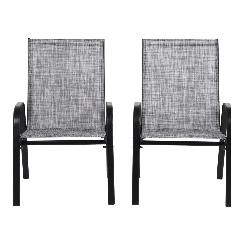 2-Piece Patio Chairs Set with Breathable Textilene Fabric, Curved Armrest, Space-Saving Outdoor Camping Chairs, 24.5" L x 24.5" W x 38" H, Gray