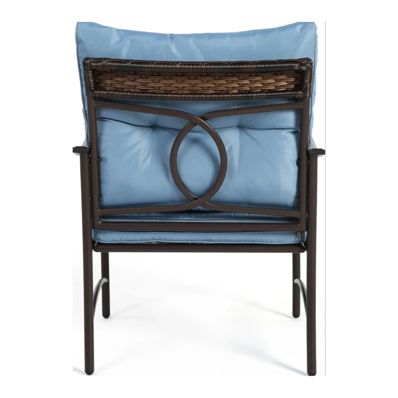 3-Piece Patio Set with Rust-Proof Steel Frame, Weather-Resistant Outdoor Wicker Furniture Set with Rattan Chairs and Coffee Table, Brown+Blue