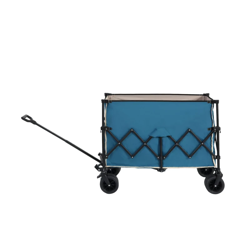 Collapsible Beach Wagon with All-Terrain Wheels, Automatic Rebound Handle, Utility Garden Cart with Drink Holders, 43" L x 21" W x 32.5" H, Blue