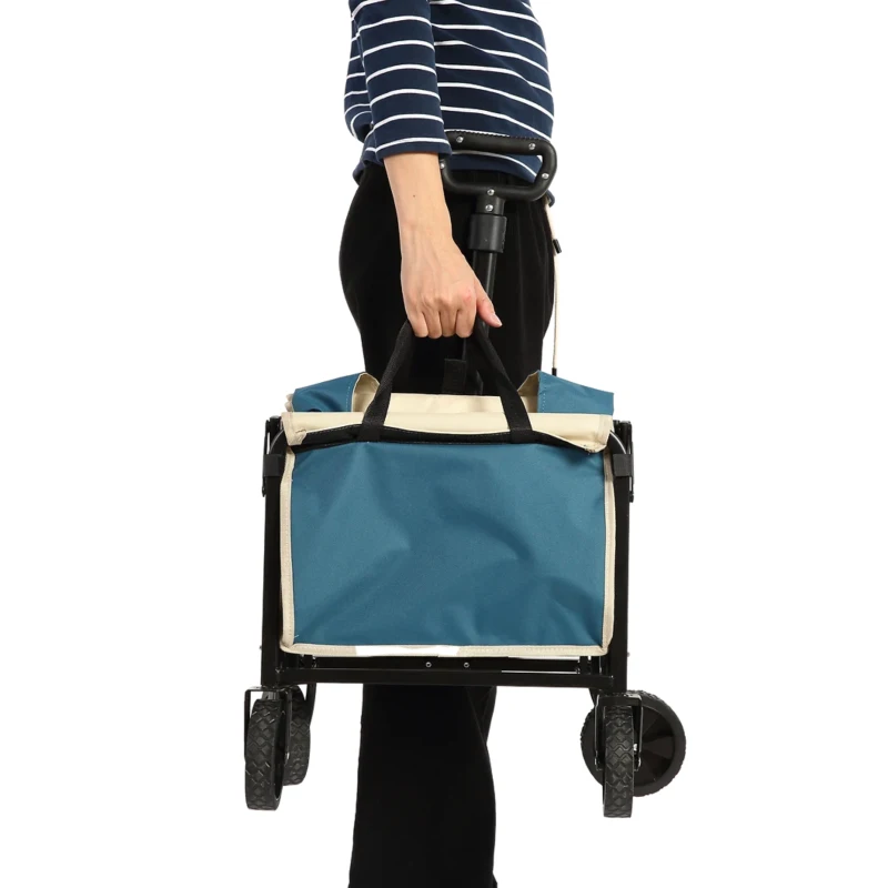 Lightweight Portable Heavy Duty Folding Beach Wagon with Wheels, Outdoor Utility Cart for Grocery, Garden, 26" L x 16" W x 17.5" H, Blue