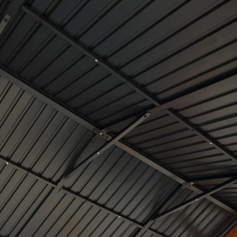 Fir Wood Carport Pavilion Gazebo with Steel Roof, All Weather Protection, Heavy-Duty Wooden Frame, 139" L x 117" W x 104" H, Light Brown