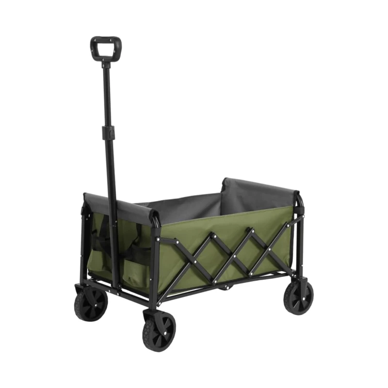 Lightweight Portable Folding Beach Wagon with Wheels, Large Capacity, Utility Cart for Camping, Shopping, 26" L x 16" W x 17.5" H, Army Green