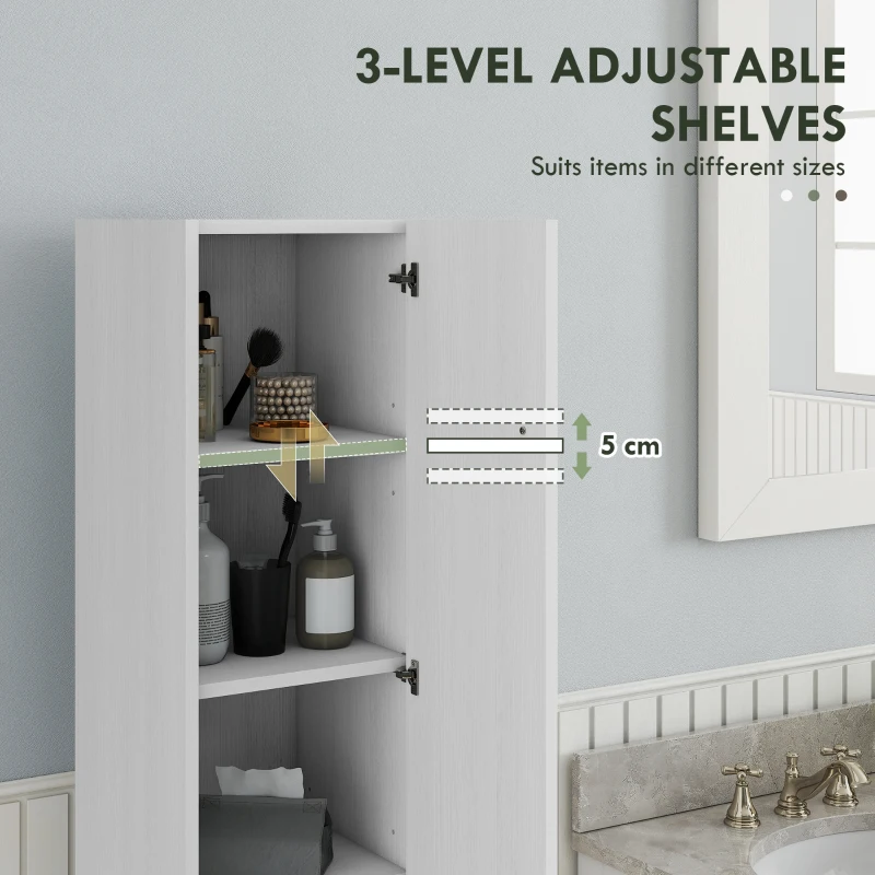 HOMCOM Freestanding Tall Bathroom Storage Cabinet with Adjustable Shelves, Bathroom Organizer, White Wood Grain