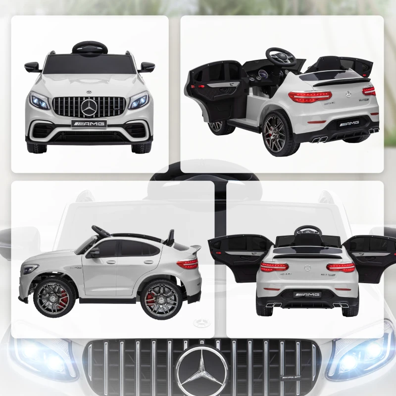 Aosom 12V/7AH Kids Ride on Car, Mercedes Benz AMG GLC63S Coupe, Electric Car with Remote Control, Handle, 2 Speed, with Music, Electric Light, Easy to Move, White