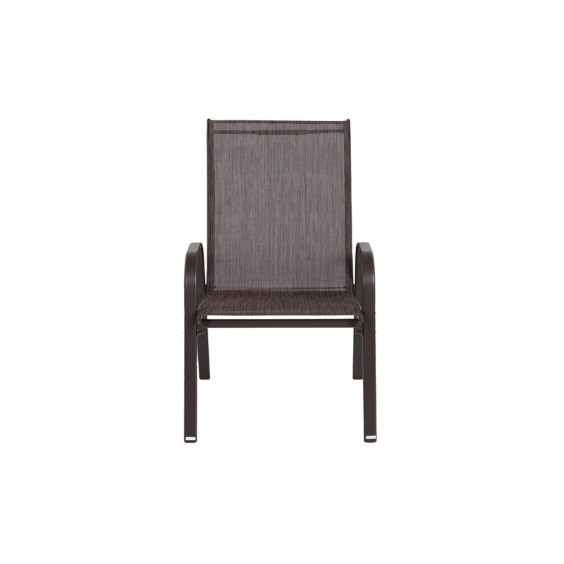 3-Piece Patio Set with 2 Chairs and 1 Table, Outdoor Dining Set with Breathable Textilene Fabric Chairs, Folding Steel Table, Brown