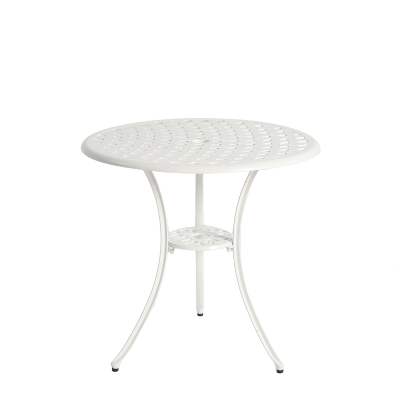 3-Piece Patio Bistro Set with Umbrella Hole, Adjustable Foot Pads, Cast Aluminum Table and Chairs with All-Weather and Rust-Proof Design, White