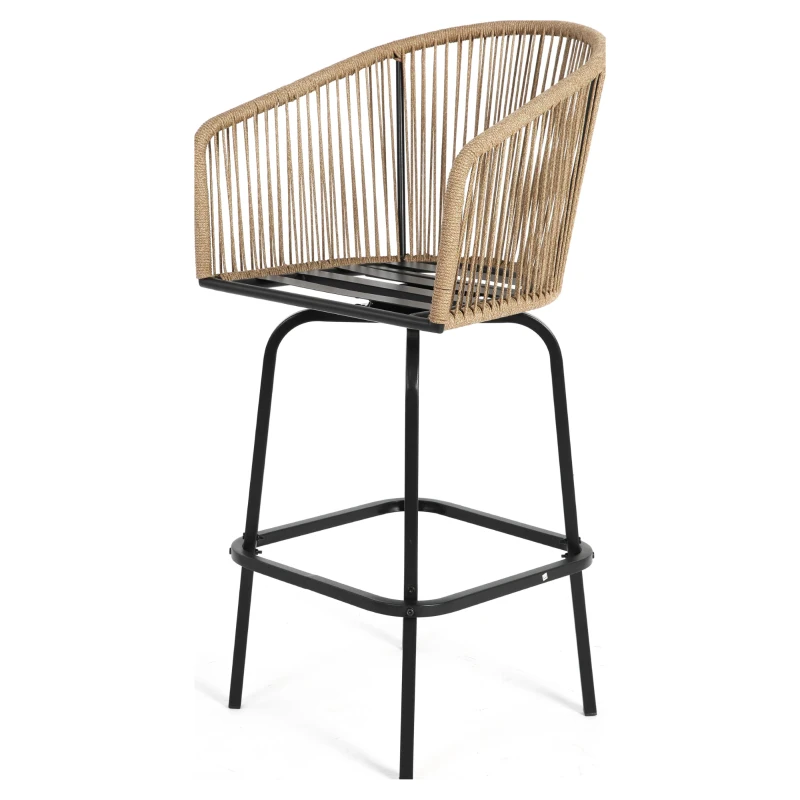 Set of 4 Outdoor Bar Stools with Armrests and Backrest, All Weather PE Rattan Bar Chairs with Steel Frame, 23" L x 17.5" W x 44" H, Gray