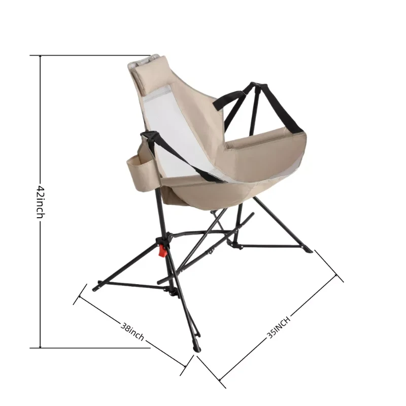2-Pack Hammock Camping Chair with Adjustable Back and Pillow, Folding Rocking Chair with Cup Holder, Carry Bag, 38" L x 35" W x 42" H, Khaki