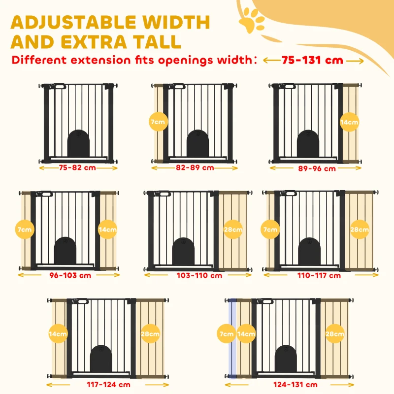 PawHut 30"-52" Extra Wide Pet Gate Barrier with Small Door, 30"H Dog Gate with Safety Gate Barrier, Stair Pressure Fit, Black