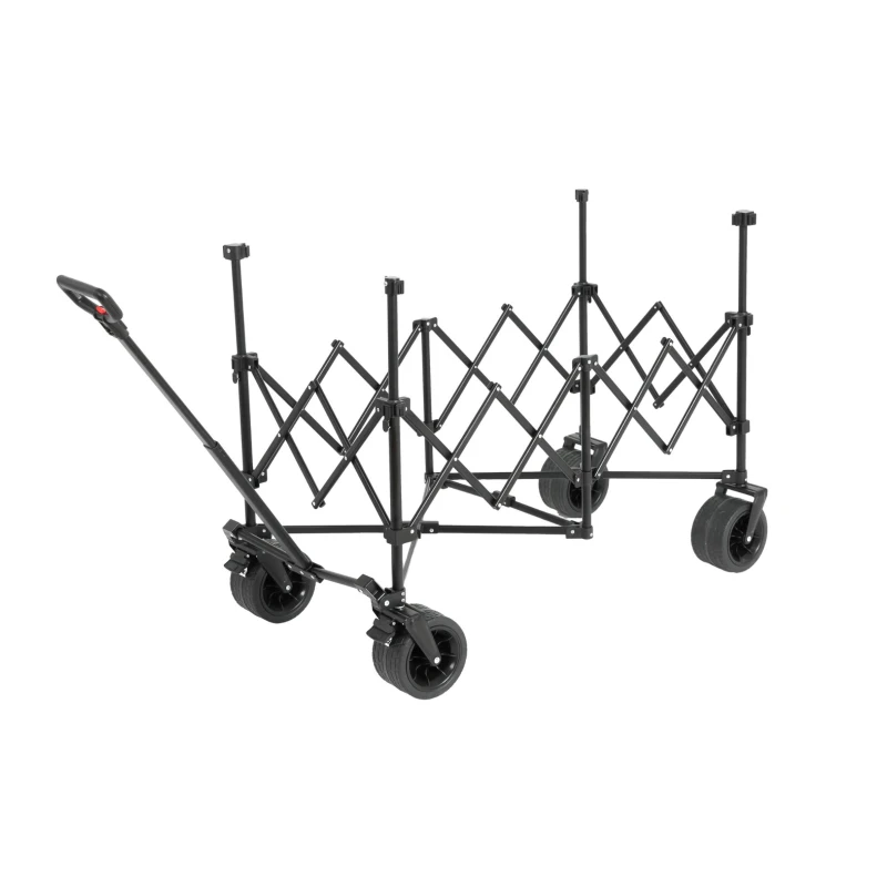 Collapsible Beach Wagon with All-Terrain Wheels, Heavy Duty 300L Folding Utility Garden Cart with Drink Holders, 43" L x 21" W x 32.5" H, Black