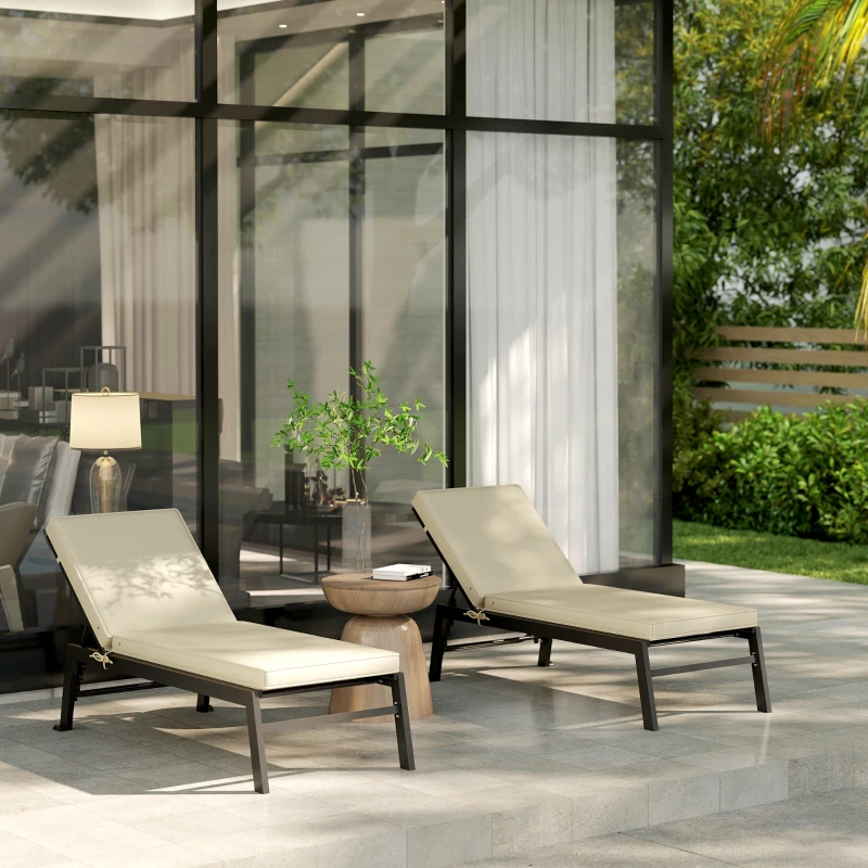 Outsunny 2-Piece Patio Chair Cushions with Backrests, Replacement Cushions for Outdoor Lounge Chair, Beige