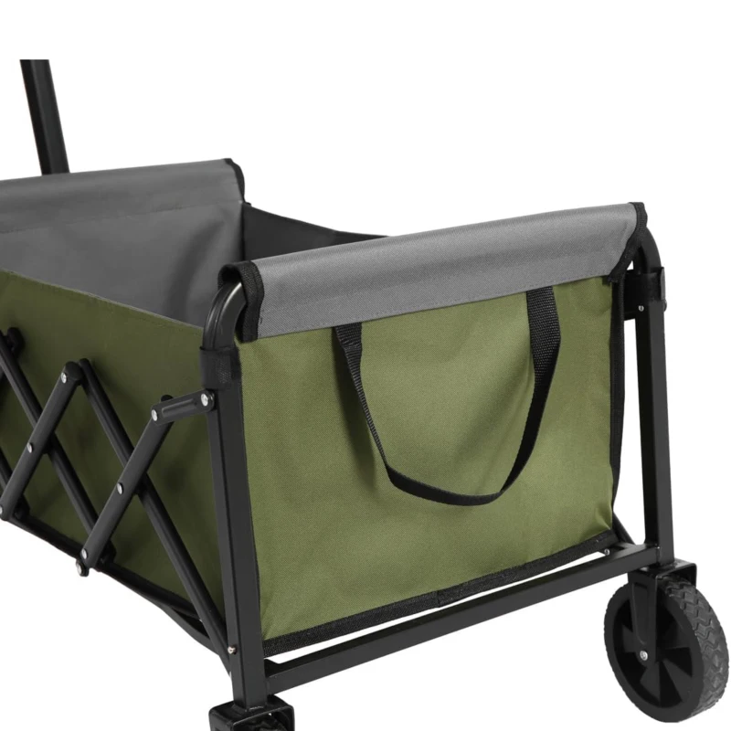 Lightweight Portable Folding Beach Wagon with Wheels, Large Capacity, Utility Cart for Camping, Shopping, 26" L x 16" W x 17.5" H, Army Green
