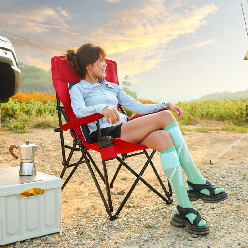 High Back Heavy Duty Lawn Chair with Cup Holder, Portable Collapsible Chair, Supports 250 lbs, Steel Frame, 22.5" L x 25.5" W x 41" H, Red