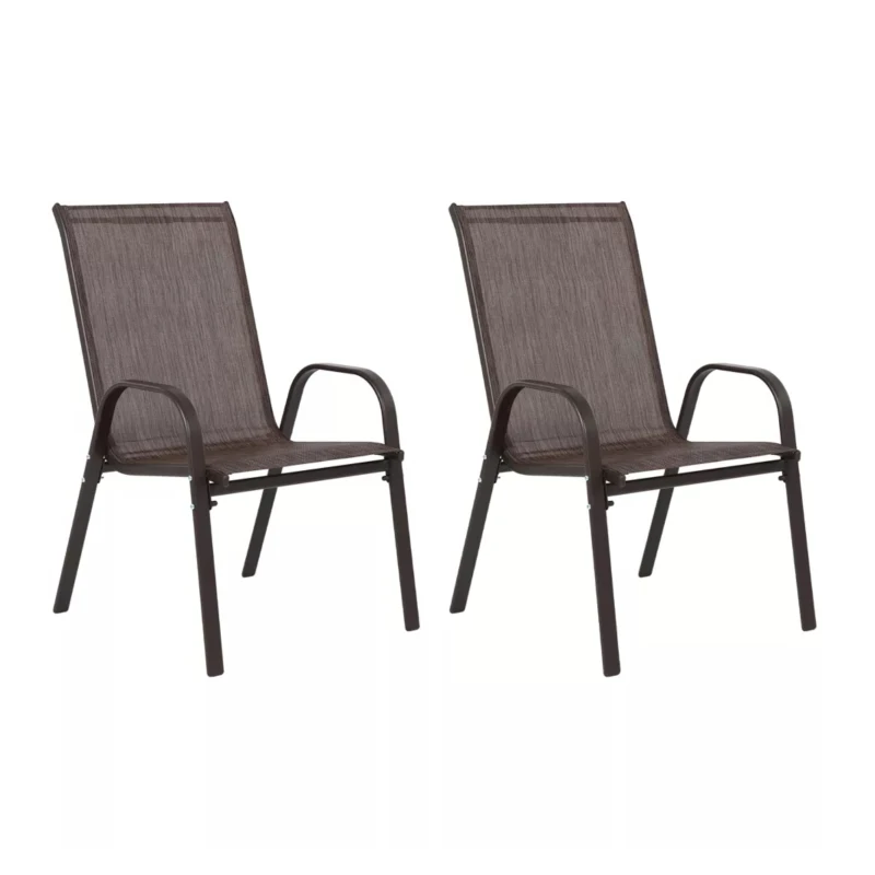 2-Piece Patio Chairs with Breathable Textilene Fabric, High Backrest and Armrest, Space-Saving Camping Chairs, 24.5" L x 24.5" W x 38" H, Brown