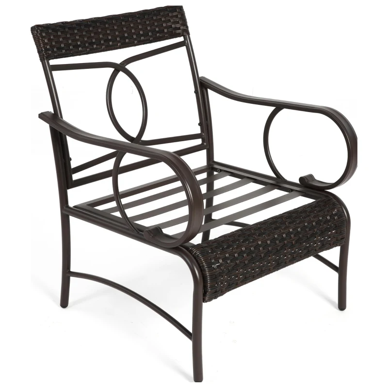 3-Piece Outdoor Wicker Furniture with Modern Chairs, Coffee Table, Steel Frame, Weather-Resistant Patio Set with PE Wicker, Brown+Gray