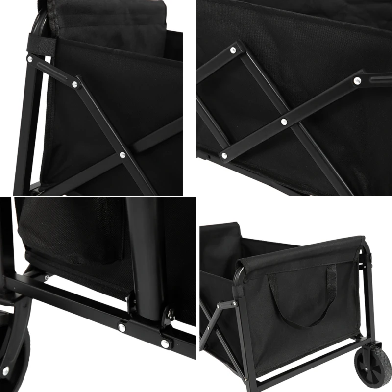 Lightweight Portable Heavy Duty Folding Beach Wagon with Wheels, Outdoor Utility Cart for Sports, Garden, 26" L x 16" W x 17.5" H, Black