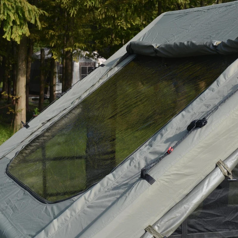 Inflatable Camping Tent with Stove Jack, Easy Setup, Waterproof and Windproof Glamping Tent for 4-6 Persons, 118" L x 82.5" W x 79" H, Army Green
