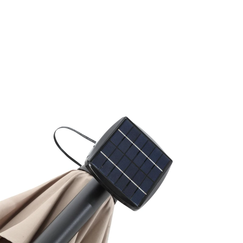 10ft Solar LED Offset Hanging Market Patio Umbrella with Steel Frame, Easy Adjustment and Enhanced Stability, 116" L x 116 W x 83" H, khaki