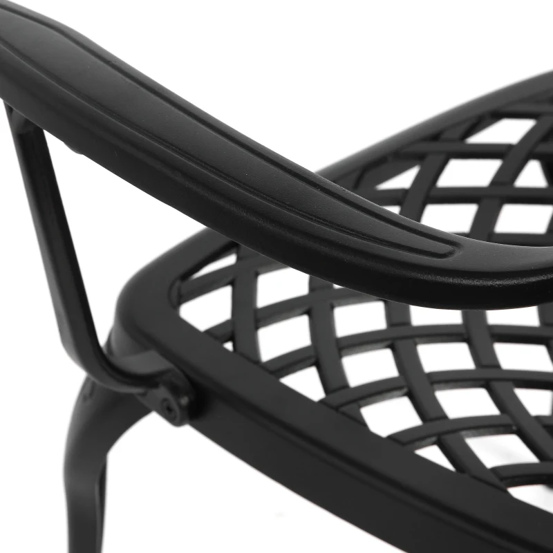 3-Piece Patio Bistro Set with Seat Cushions, Cast Aluminum Table and Chairs with Umbrella Hole, All-Weather Metal Furniture for Garden, Black