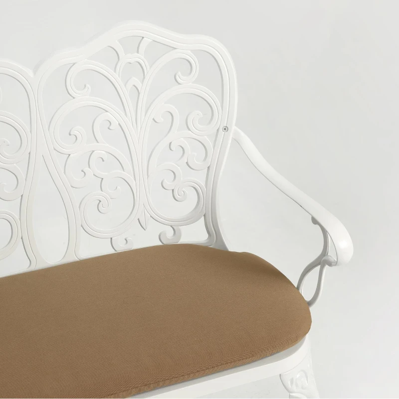 Patio Garden Bench with Floral Rose Design, Seat Cushion, Outdoor Park Bench with Cast Aluminum Frame, 34.5" L x 22.5" W x 34.5" H, White