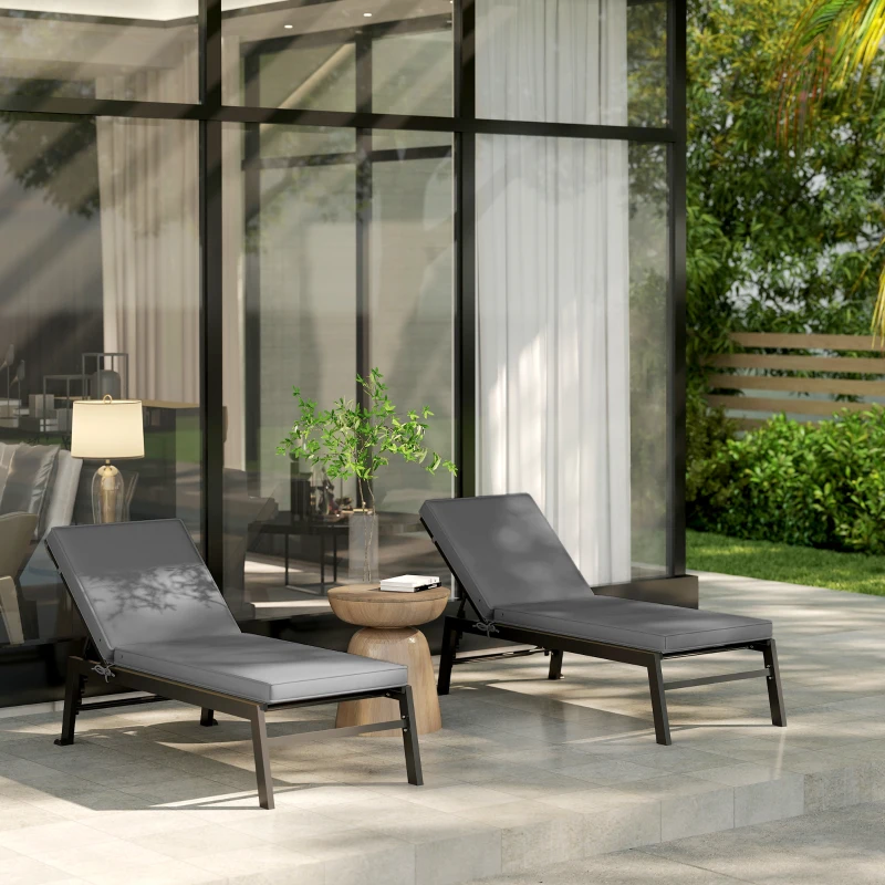 Outsunny 2-Piece Patio Chair Cushions with Backrests, Replacement Cushions for Outdoor Lounge Chair, Gray