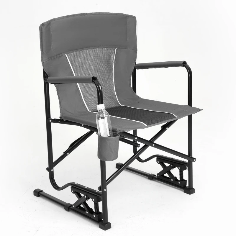Outdoor Freestyle Rocker Camping Chair with Durable Armrests, Portable Folding Rocking Chair, Drink Holder, Comfortable Backrest, 250 lbs Capacity, 24" L x 23" W x 37" H, Gray