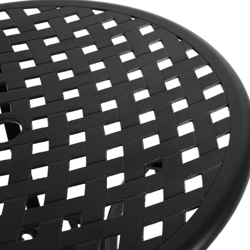 3-Piece Patio Bistro Set with Seat Cushions, Cast Aluminum Table and Chairs with Umbrella Hole, All-Weather Metal Furniture for Garden, Black