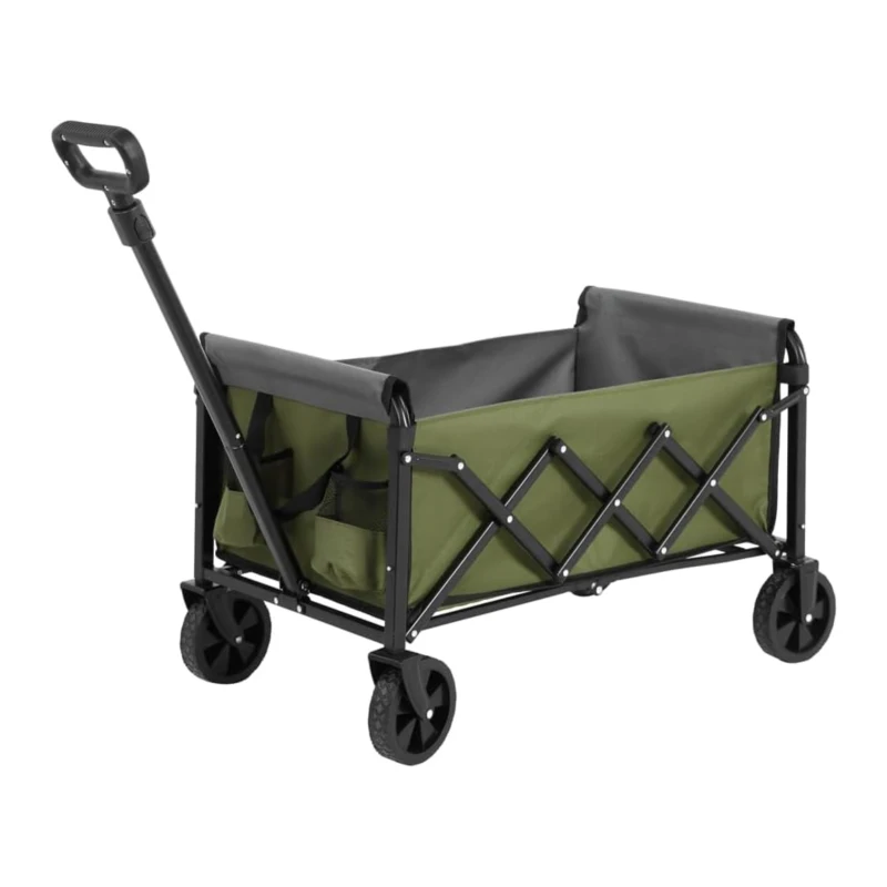 Lightweight Portable Folding Beach Wagon with Wheels, Large Capacity, Utility Cart for Camping, Shopping, 26" L x 16" W x 17.5" H, Army Green
