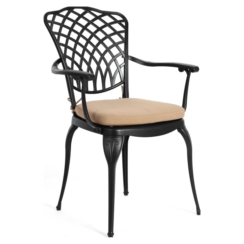 3-Piece Patio Bistro Set with Seat Cushions, Cast Aluminum Table and Chairs with Umbrella Hole, All-Weather Metal Furniture for Garden, Black