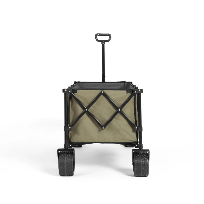 Foldable Extended Wagon with All-Terrain Wheels, Drink Holders, Heavy Duty 300L Folding Utility Cart, 53.5" L x 21" W x 40.5" H, Army Green