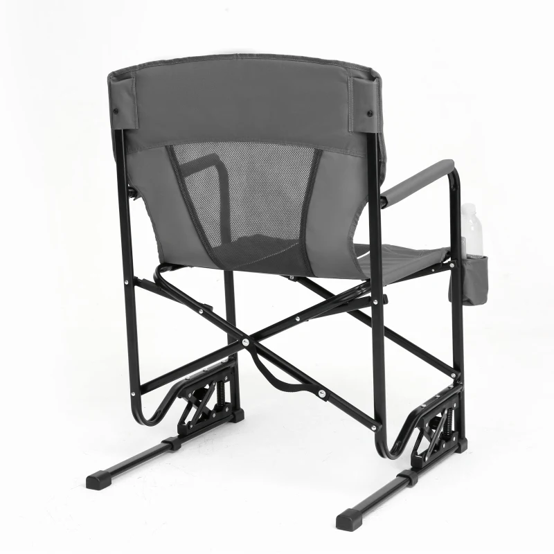 Outdoor Freestyle Rocker Camping Chair with Durable Armrests, Portable Folding Rocking Chair, Drink Holder, Comfortable Backrest, 250 lbs Capacity, 24" L x 23" W x 37" H, Gray