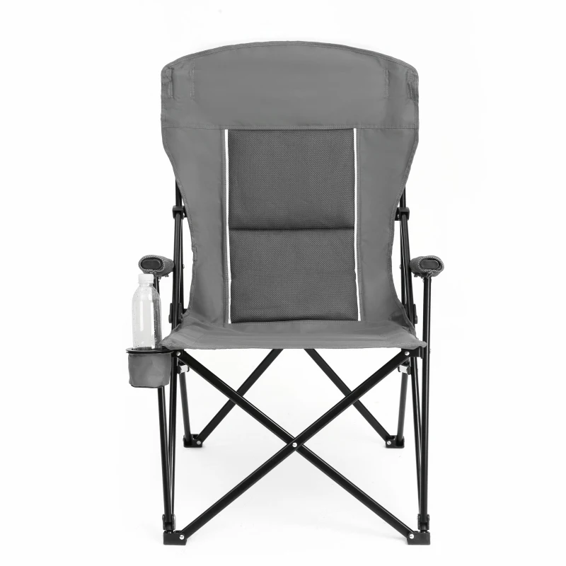 High Back Heavy Duty Lawn Chair with Cup Holder, Portable Collapsible Chair, Supports 250 lbs, perfect for outdoor adventures , 22.5" L x 25.5" W x 41" H, Gray