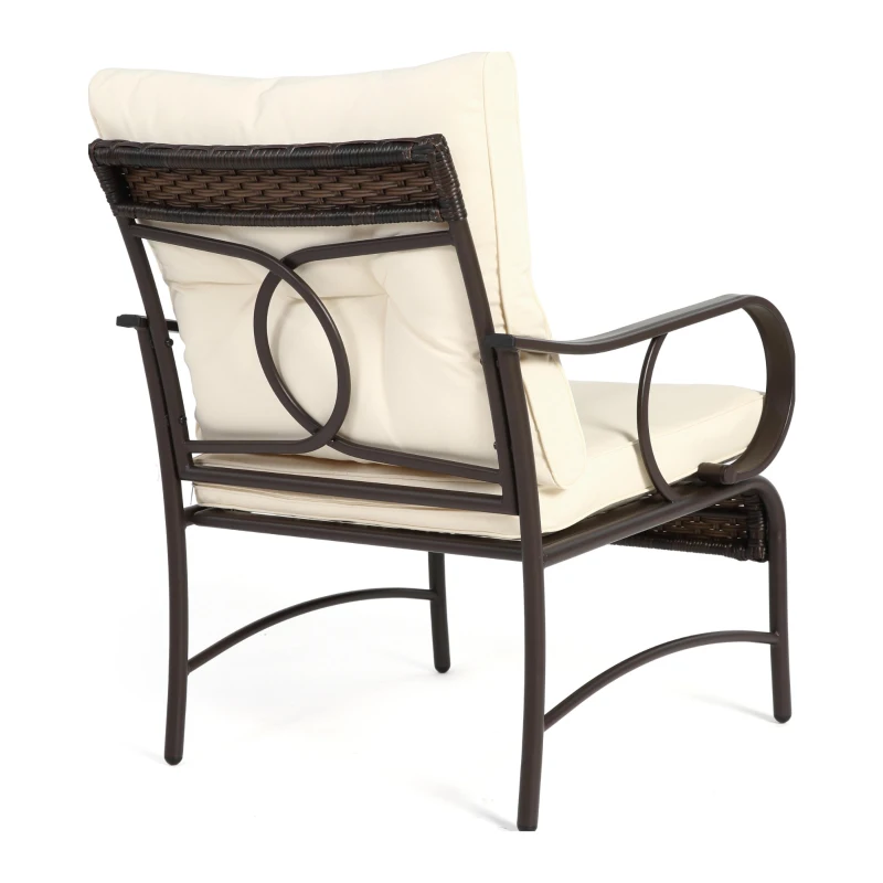 3-Piece Patio Set with Rust-Proof Steel Frame, Cushioned Seats, Outdoor Wicker Furniture with Rattan Chairs, Coffee Table, Brown+White