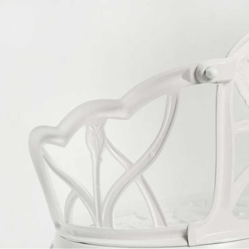 Patio Garden Bench with Floral Tulip Design, Cushion, Ergonomic Outdoor Park Bench with Cast Aluminum Frame, 39" L x 21.5" W x 31" H, White