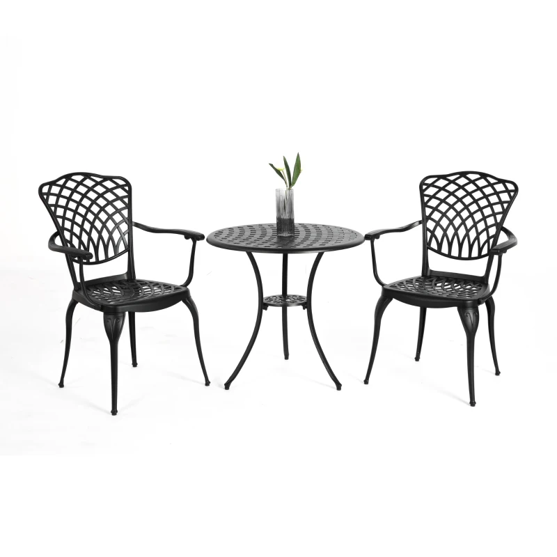 3-Piece Patio Bistro Set with Umbrella Hole, Environmental Protection Coating, All-Weather Cast Aluminum Table and Chairs for Garden, Black