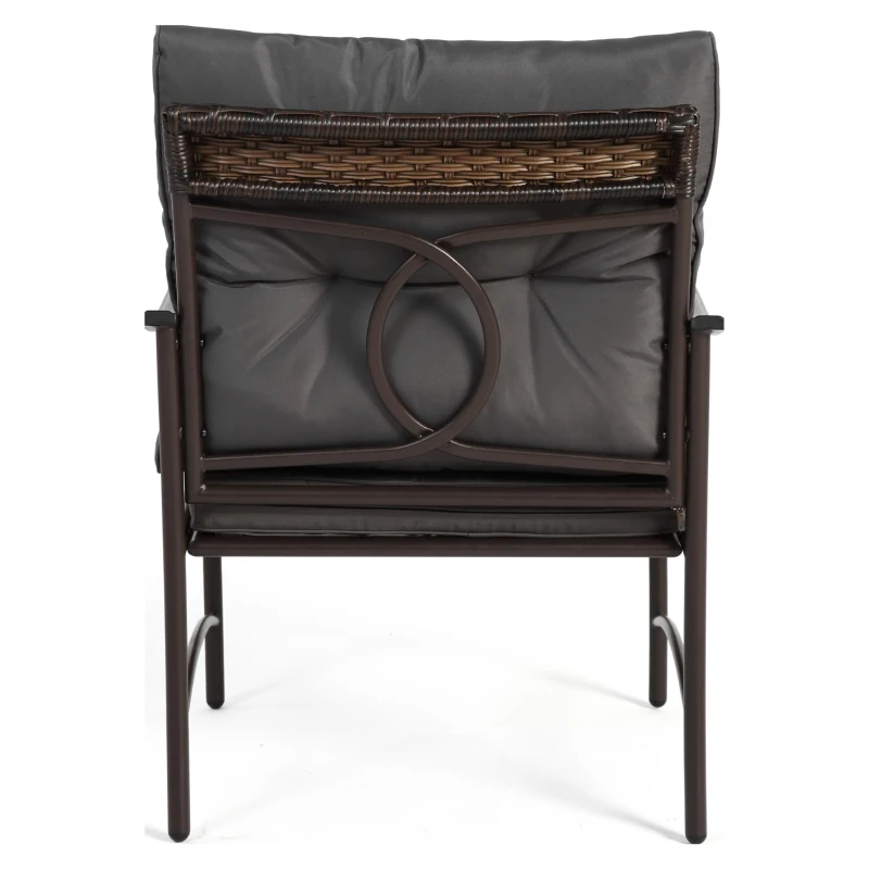 3-Piece Outdoor Wicker Furniture with Modern Chairs, Coffee Table, Steel Frame, Weather-Resistant Patio Set with PE Wicker, Brown+Gray