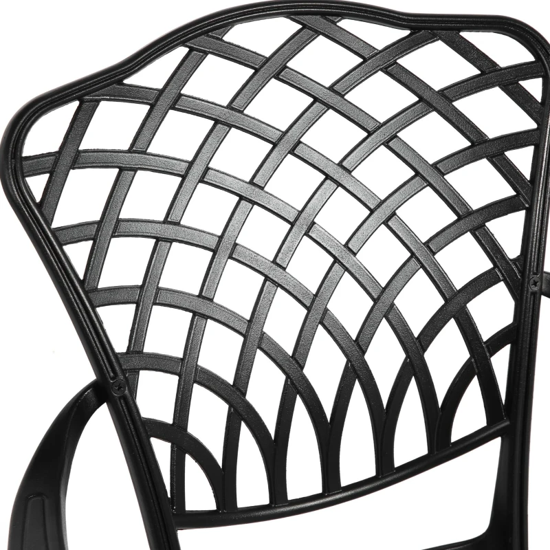 3-Piece Patio Bistro Set with Seat Cushions, Cast Aluminum Table and Chairs with Umbrella Hole, All-Weather Metal Furniture for Garden, Black