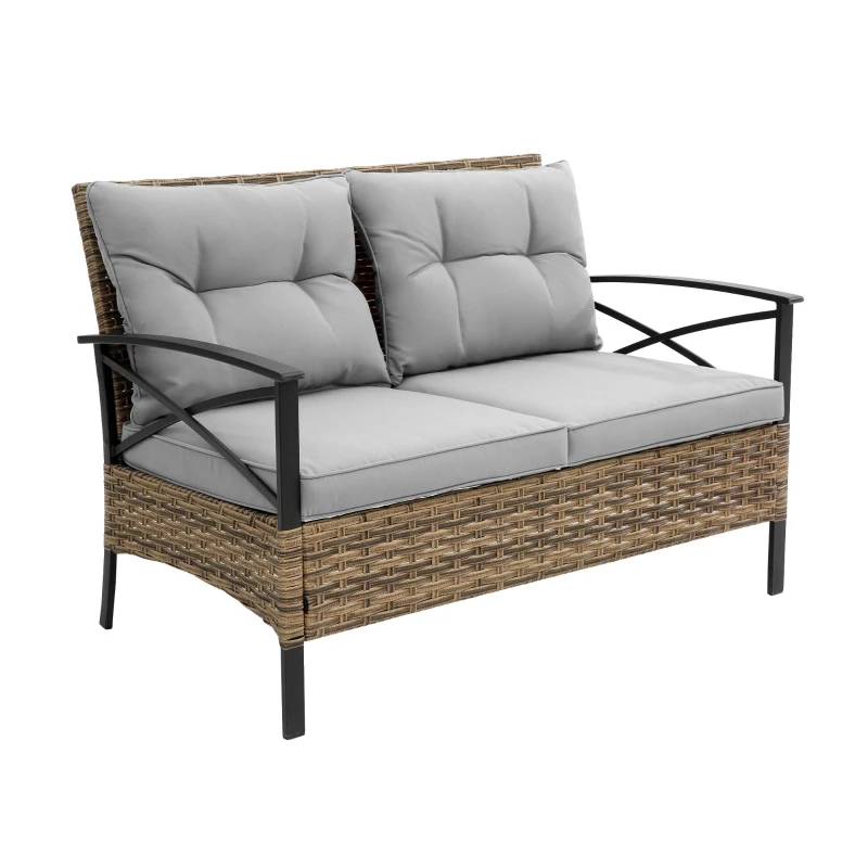 4-Piece Patio Sectional Sofa Set with Cushions and Steel Table, Outdoor Rattan Wicker Conversation Set , 47.5" L x 29.5" W x 31.5" H, Gray