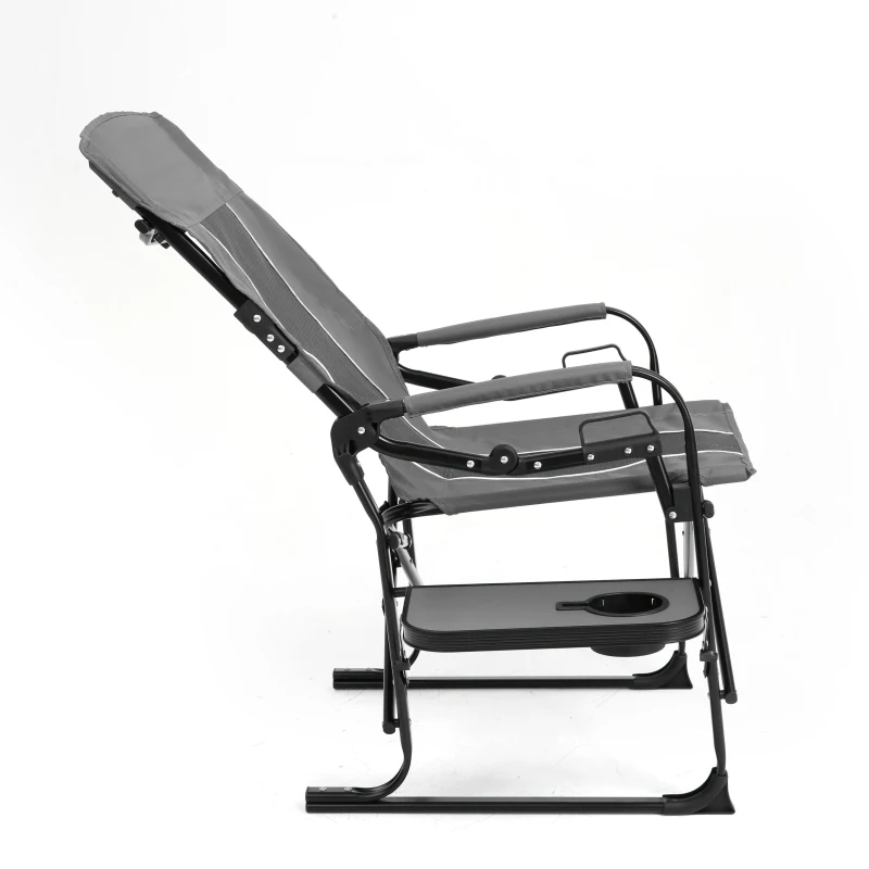 Camping Director's Chair with Side Table and Pocket, Steel Frame, Heavy Duty Oversized Portable Folding Chair, 25" L x 27.5" W x 43.5" H, Gray